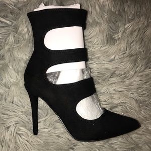 Black Strapped High Heel Booties